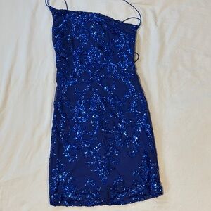 Windsor Royal Blue fully lined stretchy one shoulder Sequin Mini Dress